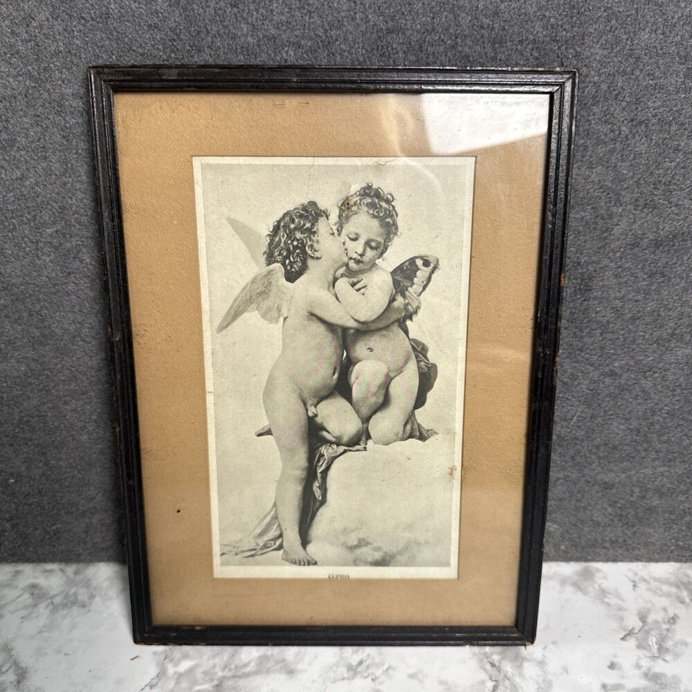 Cupid & Psyche Angels First Kiss Framed Print Vintage Black Frame Children Wings